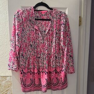 Lilly Pulitzer Pink and Navy Patterned Blouse